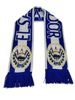 Blue and White El Salvador Soccer Scarf With Crests And Fringe